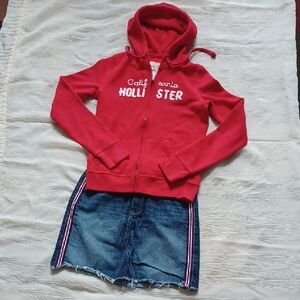 Hollister Hoodie with Matching Denim Skirt EUC